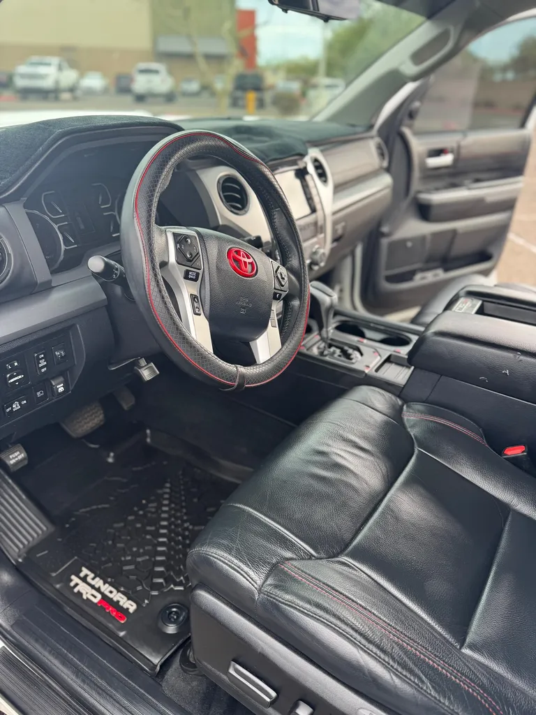 Clean Toyota Tundra TRD Pro interior with leather seats after a detail